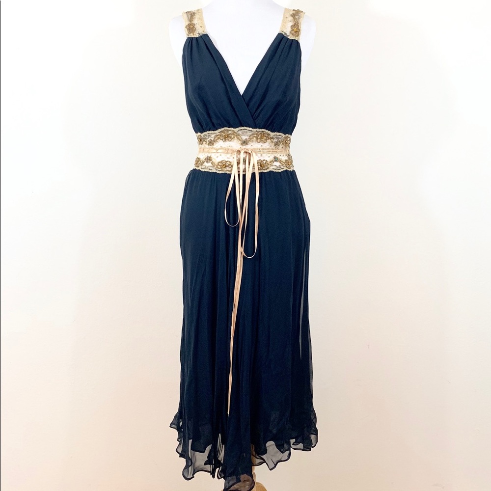 Miguelina Blue Silk beaded Dress
